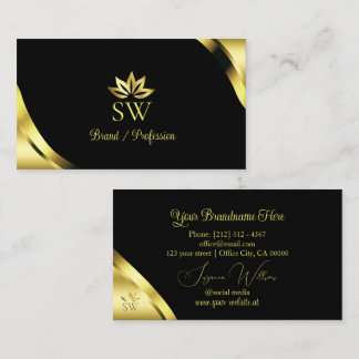 Luxus Goldene Ecken auf Schwarz mit Monogramm Visitenkarte