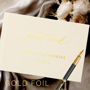 Luxus Goldfolie Kalligrafie minimal elfenbein hoch Gästebuch