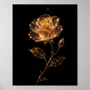 Luxus-Goldrose Glühende Funken Dunkler Kunstdruck Poster