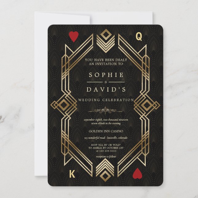 Luxus Great Gatsby Casino Las Vegas Poker Hochzeit Einladung (Vorderseite)