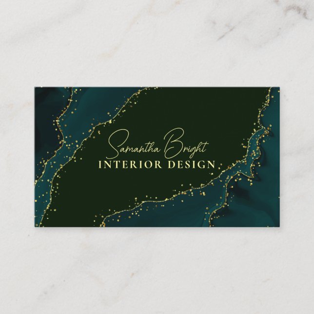 Luxus Green Funkelnd Gold Business Card Visitenkarte (Vorderseite)