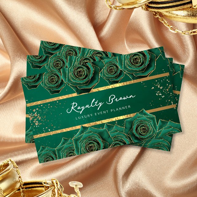 Luxus Green Gold Floral Business Card Visitenkarte (Von Creator hochgeladen)