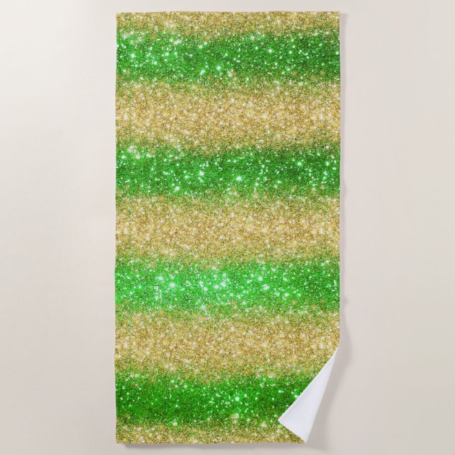 Luxus Green Gold Glitzer Strandtuch (Vorderseite)