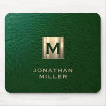 Luxus Green Gold Monogram Mouse Pad