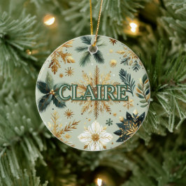 Luxus Green Gold Snowflake Holiday Elegante Keramik Ornament
