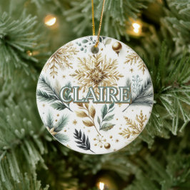Luxus Green Gold Snowflake Holiday Elegante Keramik Ornament