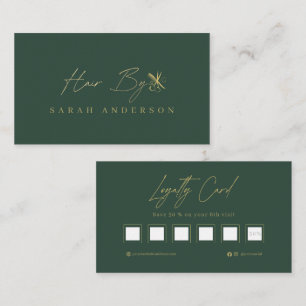 Luxus-Grün-Gold-Friseur mit Treueprogramm Visitenkarte