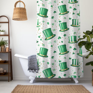 Luxus Grün Gold Hüte und Shamrocks Weiß Duschvorhang