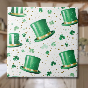 Luxus Grün Gold Hüte und Shamrocks Weiß Fliese