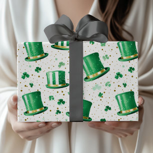 Luxus Grün Gold Hüte und Shamrocks Weiß Geschenkpapier