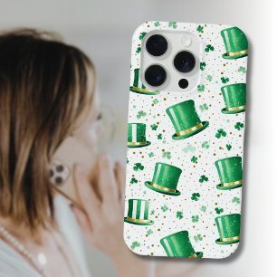 Luxus Grün Gold Hüte und Shamrocks Weiß iPhone 15 Pro Hülle