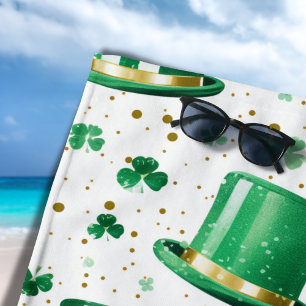 Luxus Grün Gold Hüte und Shamrocks Weiß Strandtuch