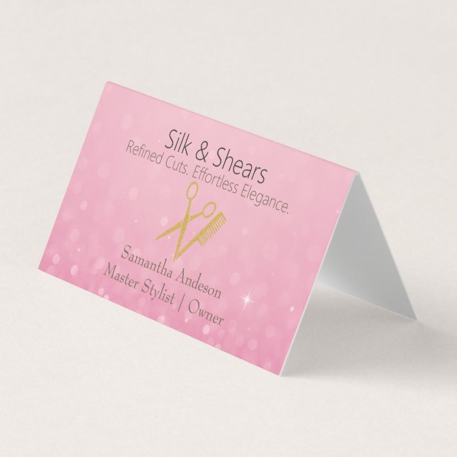 Luxus Hair Studio Business Card mit rosa Glitzer Visitenkarten (Vorderseite)