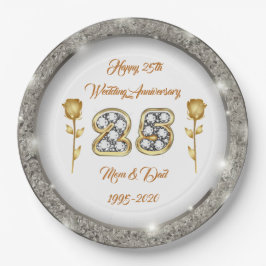 Luxus Happy Customize Silver 25 Jahre Jubiläum Pappteller
