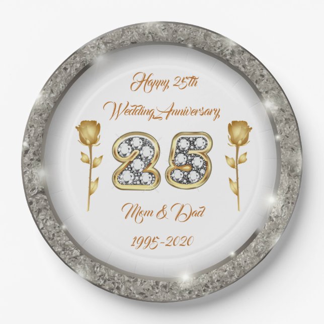 Luxus Happy Customize Silver 25 Jahre Jubiläum Pappteller (Vorderseite)