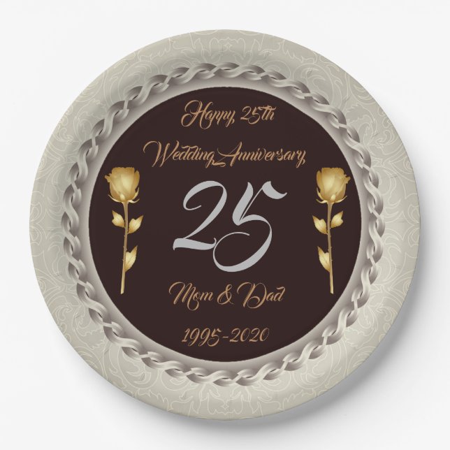 Luxus Happy Customize Silver 25 Jahre Jubiläum Pappteller (Vorderseite)