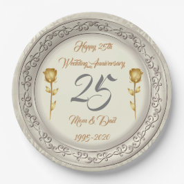 Luxus Happy Customize Silver 25 Jahre Jubiläum Pappteller