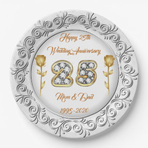 Luxus Happy Customize Silver 25 Jahre Jubiläum Pappteller