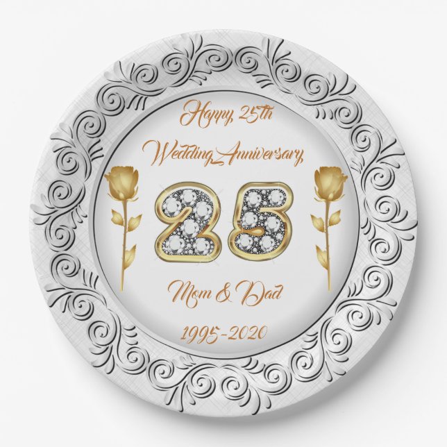 Luxus Happy Customize Silver 25 Jahre Jubiläum Pappteller (Vorderseite)