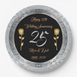Luxus Happy Customize Silver 25 Jahre Jubiläum Pappteller