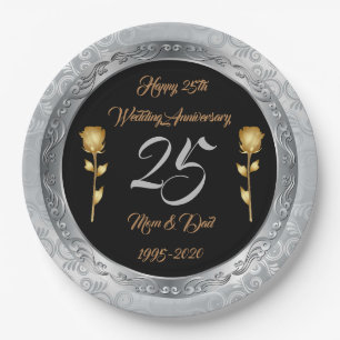 Luxus Happy Customize Silver 25 Jahre Jubiläum Pappteller