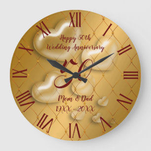 Luxus Herz Happy Gold 50. Jubiläum Große Wanduhr
