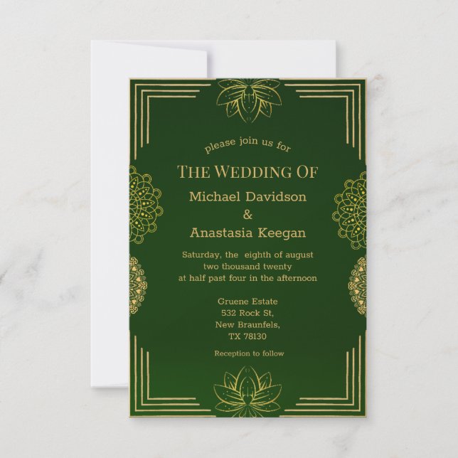 Luxus-Hochzeit in neuem grünem Gold Einladung (Vorderseite)