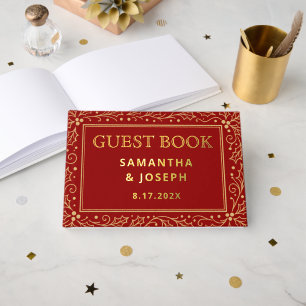 Luxus-Hochzeit in Rot und Antik-Gold Gästebuch