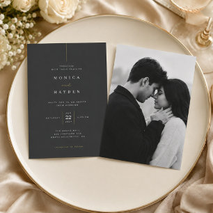 Luxus-Hochzeit in Schwarz und Gold im minimalistis Einladung