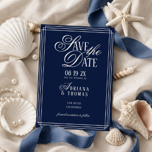 Luxus-Hochzeit mit blauer Kalligrafie Save The Date