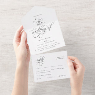 Luxus-Hochzeit mit eleganter Kalligrafie All In One Einladung