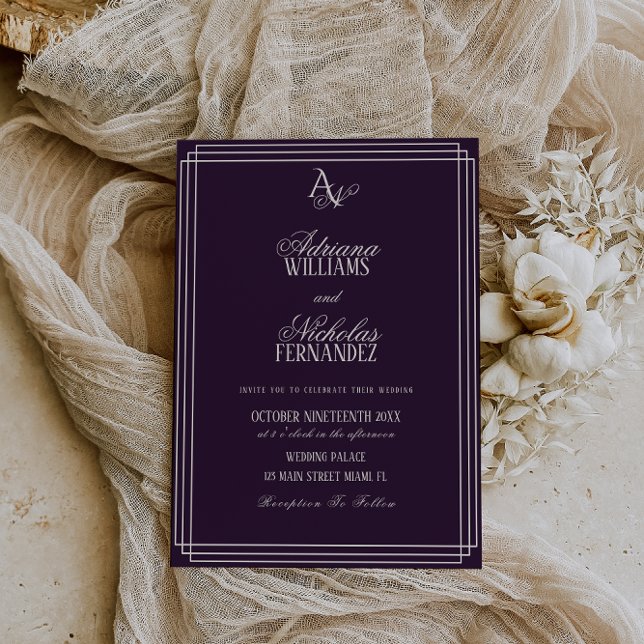 Luxus-Hochzeit mit Pflaumen-Monogramm Einladung (Von Creator hochgeladen)