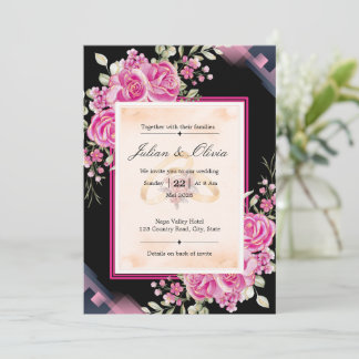 Luxus-Hochzeit mit schwarzen und fuchsiafarbenen R Einladung
