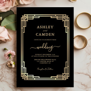 Luxus-Hochzeit mit Vintage-Goldrahmen Einladung