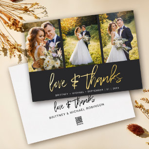 Luxus-Hochzeits-Fotocollage in Schwarz und Goldfol Folieneinladung