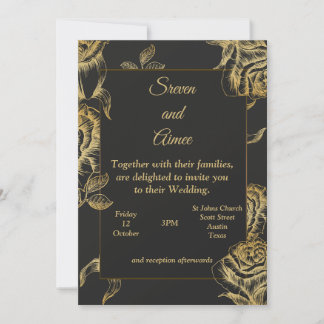 Luxus Hochzeitseinladung, Gold und Schwarz Einladung
