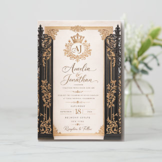 Luxus Hochzeitseinladungskarte Royal Schwarz & Gol Einladung