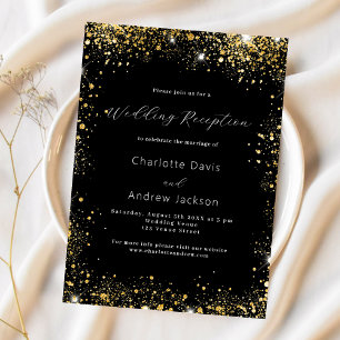 Luxus Hochzeitsempfang für Schwarzes Gold Glitzer Einladung