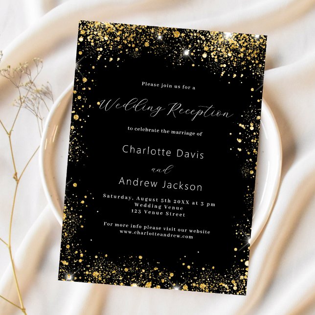 Luxus Hochzeitsempfang für Schwarzes Gold Glitzer Einladung (Von Creator hochgeladen)