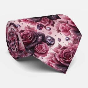 Luxus-Hochzeitskrawatte   Rosa lila Rosen & Diaman Krawatte