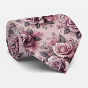 Luxus-Hochzeitskrawatte   Rosa lila Rosen & Diaman Krawatte