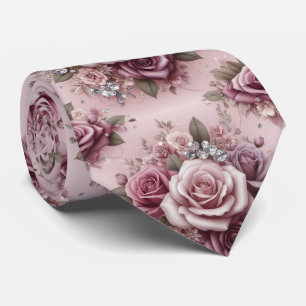 Luxus-Hochzeitskrawatte   Rosa lila Rosen & Diaman Krawatte