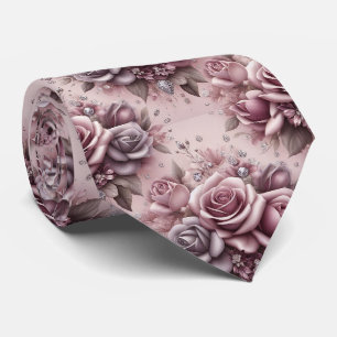 Luxus-Hochzeitskrawatte   Rosa lila Rosen & Diaman Krawatte