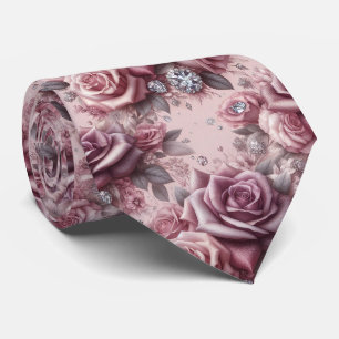 Luxus-Hochzeitskrawatte   Rosa lila Rosen & Diaman Krawatte