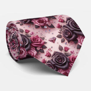 Luxus-Hochzeitskrawatte   Rosa lila Rosen & Diaman Krawatte