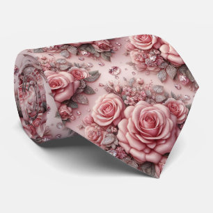 Luxus-Hochzeitskrawatte   Rosa Rosen & Diamanten Krawatte