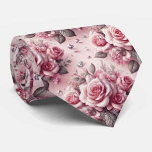 Luxus-Hochzeitskrawatte   Rosa Rosen & Diamanten Krawatte