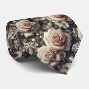 Luxus-Hochzeitskrawatte   Rosa Rosen & Diamanten Krawatte