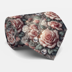 Luxus-Hochzeitskrawatte   Rosa Rosen & Diamanten Krawatte