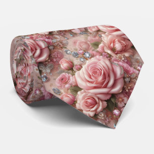 Luxus-Hochzeitskrawatte   Rosa Rosen & Diamanten Krawatte